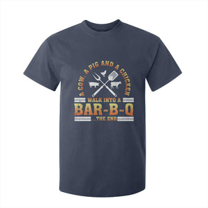 Funny BBQ Lover T Shirt For Kid A Cow A Pig And A Chicken Walk Into A Bar B Q Barbecue Pitmaster TS09 Navy Print Your Wear