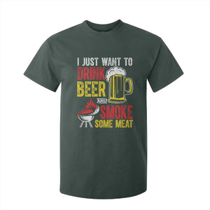 Funny BBQ Beer Lover T Shirt For Kid Just Want To Drink Beer And Smoke Some Meat TS09 Dark Forest Green Print Your Wear