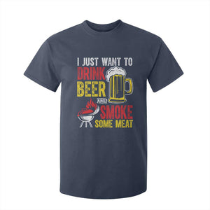 Funny BBQ Beer Lover T Shirt For Kid Just Want To Drink Beer And Smoke Some Meat TS09 Navy Print Your Wear