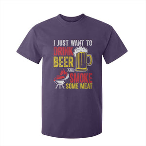 Funny BBQ Beer Lover T Shirt For Kid Just Want To Drink Beer And Smoke Some Meat TS09 Purple Print Your Wear