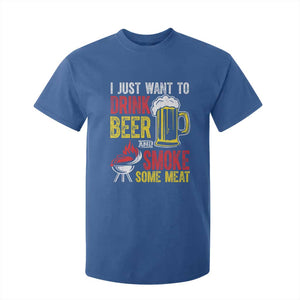 Funny BBQ Beer Lover T Shirt For Kid Just Want To Drink Beer And Smoke Some Meat TS09 Royal Blue Print Your Wear