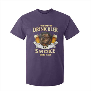 Funny BBQ Beer Lover T Shirt For Kid Just Want To Drink Beer And Smoke Some Meat Beefsteak TS09 Purple Print Your Wear