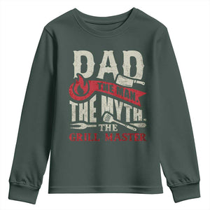Funny BBQ Grilling Pitmaster Youth Sweatshirt Dad The Man The Myth The Grill Master TS09 Dark Forest Green Print Your Wear