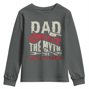 Funny BBQ Grilling Pitmaster Youth Sweatshirt Dad The Man The Myth The Grill Master TS09 Dark Heather Print Your Wear