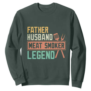 Funny BBQ Grilling Pitmaster Sweatshirt Father Husband Meat Smoker Legend Retro TS09 Dark Forest Green Print Your Wear