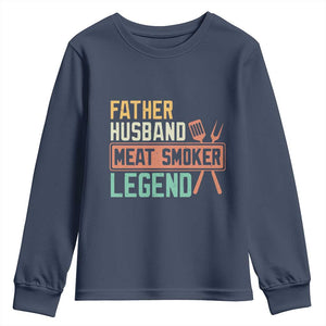 Funny BBQ Grilling Pitmaster Youth Sweatshirt Father Husband Meat Smoker Legend Retro TS09 Navy Print Your Wear