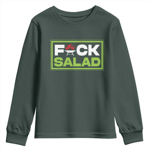 Funny BBQ Lover Youth Sweatshirt Fxxk Salad Anti Vegan Jokes TS09 Dark Forest Green Print Your Wear