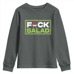 Funny BBQ Lover Youth Sweatshirt Fxxk Salad Anti Vegan Jokes TS09 Dark Heather Print Your Wear