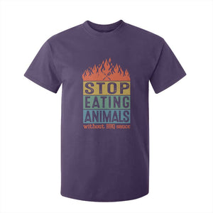 Funny BBQ Lover T Shirt For Kid Stop Eating Animals Without BBQ Sauce Anti Vegan Jokes TS09 Purple Print Your Wear