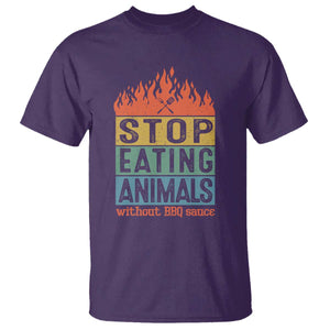 Funny BBQ Lover T Shirt Stop Eating Animals Without BBQ Sauce Anti Vegan Jokes TS09 Purple Print Your Wear