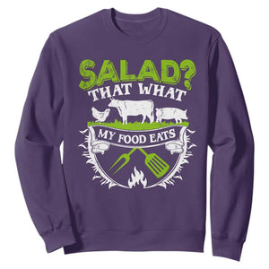Funny BBQ Lover Sweatshirt Salad That's What My Food Eats Anti Vegan Jokes TS09 Purple Print Your Wear