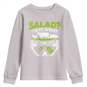 Funny BBQ Lover Youth Sweatshirt Salad That's What My Food Eats Anti Vegan Jokes TS09 Ice Gray Print Your Wear