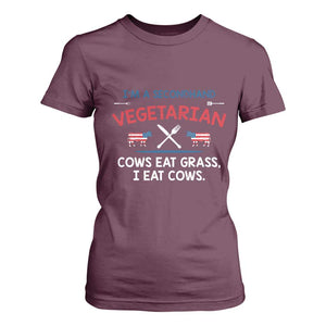 Funny BBQ Lover T Shirt For Women Cow Eat Grass I Eat Cow Anti Vegan Jokes TS09 Maroon Print Your Wear