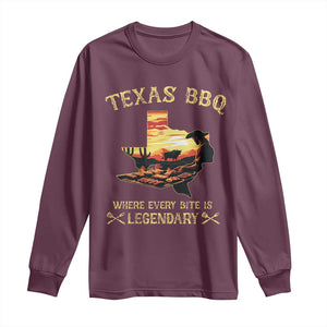 Texas BBQ Lover Long Sleeve Shirt Where Every Bite Is Legendary Cowboy Grilling Pitmaster TS09 Maroon Print Your Wear
