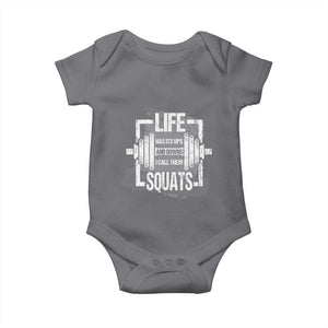 Gymer Baby Onesie Life Has Its Ups And Downs I Call Them Squats TS09 Charcoal Print Your Wear