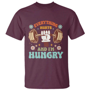 Gymer T Shirt Everything Hurts And I'm Hungry TS09 Maroon Print Your Wear