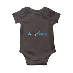 Funny Gymer Baby Onesie Only Gains Fitness TS09 Dark Chocolate Print Your Wear