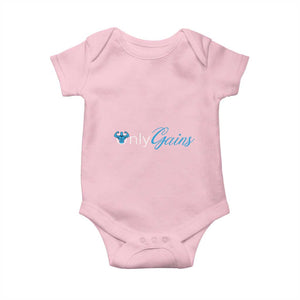 Funny Gymer Baby Onesie Only Gains Fitness TS09 Light Pink Print Your Wear