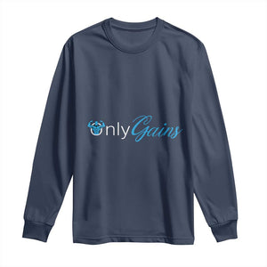 Funny Gymer Long Sleeve Shirt Only Gains Fitness TS09 Navy Print Your Wear
