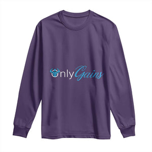 Funny Gymer Long Sleeve Shirt Only Gains Fitness TS09 Purple Print Your Wear