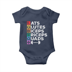 LGBTQ Gymer Baby Onesie Lats Glutes Biceps Triceps Quads TS09 Navy Print Your Wear