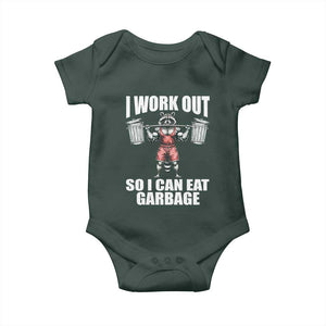Funny Workout Baby Onesie I Work Out So I Can Eat Garbage Raccoon TS09 Print Your Wear