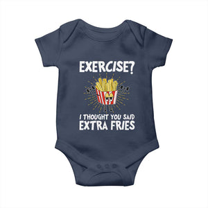 Funny Workout Baby Onesie Exercise? I Thought You Said Extra Fries TS09 Navy Print Your Wear