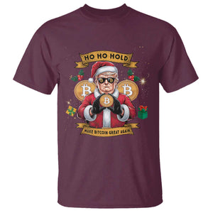 Funny Christmas Bitcoin T Shirt Ho Ho Hold Merry Crypto Santa Trump TS09 Maroon Print Your Wear