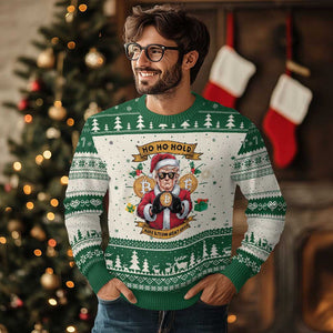 Funny Xmas Trump Bitcoin Ugly Christmas Sweater Ho Ho Hold Make Bitcoin Great Again Crypto TS09 Green Print Your Wear