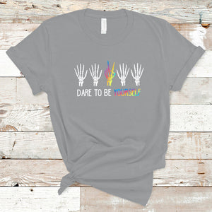 LGBT Pride T Shirt Dare To Be Yourself Skeleton Hand Rainbow TS09 Sport Gray Printyourwear