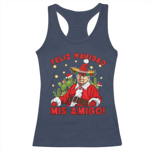 Funny Mexico Xmas Trump Racerback Tank Top Feliz Navidad Mis Amigo Trump Santa TS09 Navy Print Your Wear