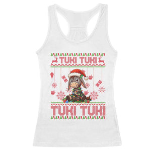 Funny Mexico Xmas Racerback Tank Top Tuki Tuki Burrito Cute Donkey Feliz Navidad TS09 White Print Your Wear