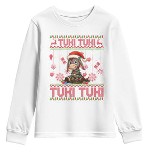 Funny Mexico Xmas Youth Sweatshirt Tuki Tuki Burrito Cute Donkey Feliz Navidad TS09 White Print Your Wear