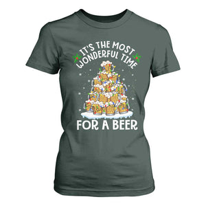 Funny Beer Christmas Tree T Shirt For Women It's the Most Wonderful Time For A Beer TS09 Dark Forest Green Print Your Wear