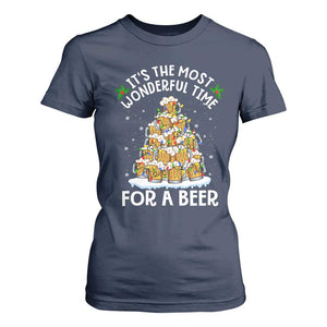 Funny Beer Christmas Tree T Shirt For Women It's the Most Wonderful Time For A Beer TS09 Navy Print Your Wear