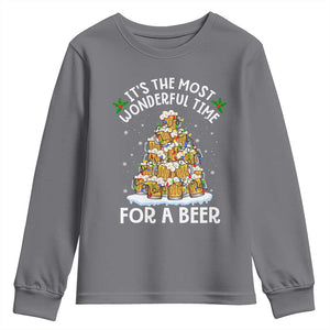Funny Beer Christmas Tree Youth Sweatshirt It's the Most Wonderful Time For A Beer TS09 Charcoal Print Your Wear