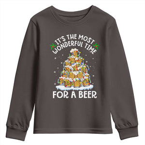Funny Beer Christmas Tree Youth Sweatshirt It's the Most Wonderful Time For A Beer TS09 Dark Chocolate Print Your Wear