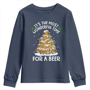 Funny Beer Christmas Tree Youth Sweatshirt It's the Most Wonderful Time For A Beer TS09 Navy Print Your Wear