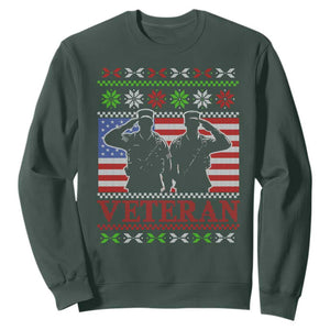 Christmas Veteran Sweatshirt Soldier America Flag Patriotic TS09 Dark Forest Green Print Your Wear