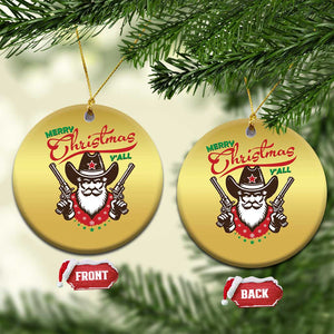 Merry Christmas Y'All Texas Cowboy Santa Christmas Ornament TS09 Circle Gold Print Your Wear
