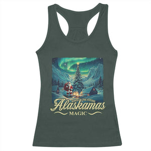 Xmas In Alaska Racerback Tank Top Alaskamas Magic Aurora Santa TS09 Dark Forest Green Print Your Wear