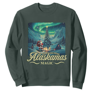 Xmas In Alaska Sweatshirt Alaskamas Magic Aurora Santa TS09 Dark Forest Green Print Your Wear