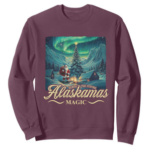 Xmas In Alaska Sweatshirt Alaskamas Magic Aurora Santa TS09 Maroon Print Your Wear