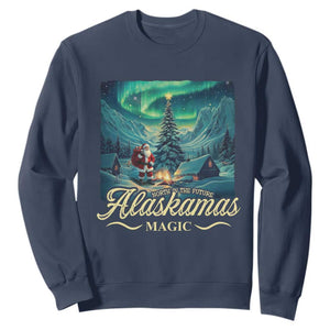 Xmas In Alaska Sweatshirt Alaskamas Magic Aurora Santa TS09 Navy Print Your Wear