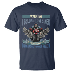 Motorcycle Rider T Shirt I Belong To A Biker Messing With Me Can Be Very Dangerous TS09 Navy Printyourwear