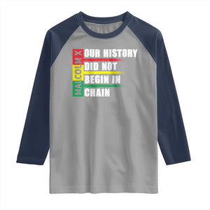 Malcolm X Raglan Shirt Our History Did Not Begin In Chains TS09 Sport Gray Navy Print Your Wear