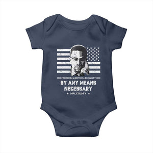 Malcolm X Baby Onesie By Any Means Necessary American Flag TS09 Navy Print Your Wear