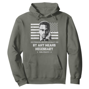 Malcolm X Hoodie By Any Means Necessary American Flag TS09 Military Green Print Your Wear