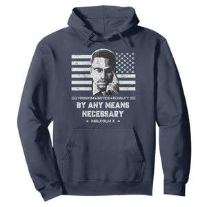 Malcolm X Hoodie By Any Means Necessary American Flag TS09 Navy Print Your Wear
