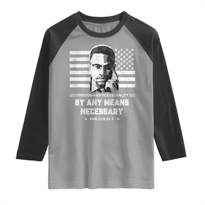 Malcolm X Raglan Shirt By Any Means Necessary American Flag TS09 Sport Gray Black Print Your Wear